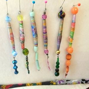Boho handcrafted paper beads.  Embellished with vintage bead's gem's thread